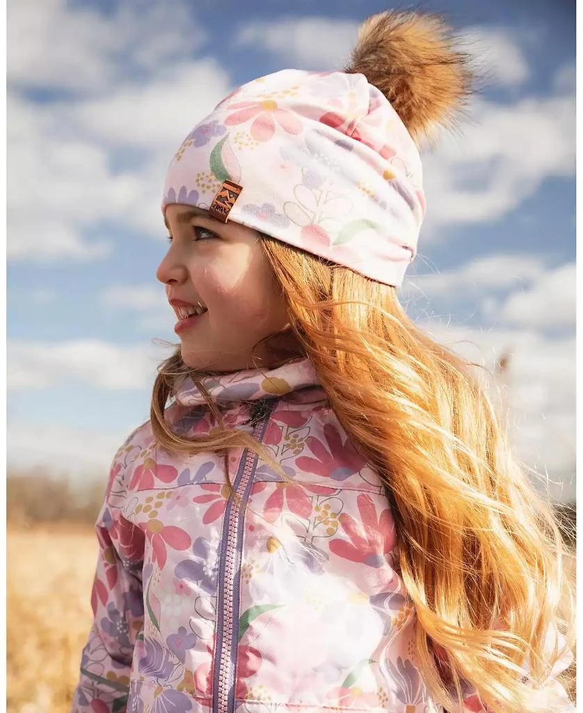 Deux par Deux Girls Stretch Jersey Hat Pink Flower Print with Pompom -Child 2