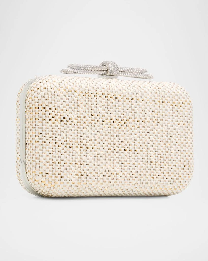 Mach 
Mach Double Crystal Bow Woven Raffia Clutch Bag 3
