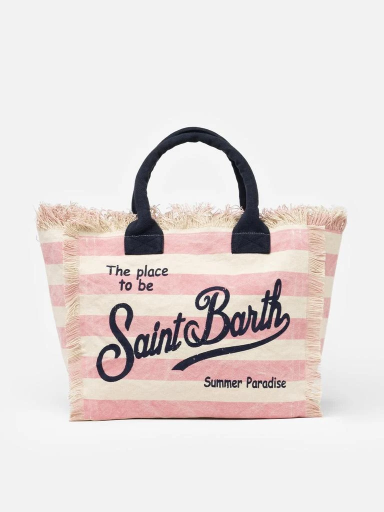 Mc2 Saint Barth Pink Striped Cotton Canvas Vanity Tote Bag 1