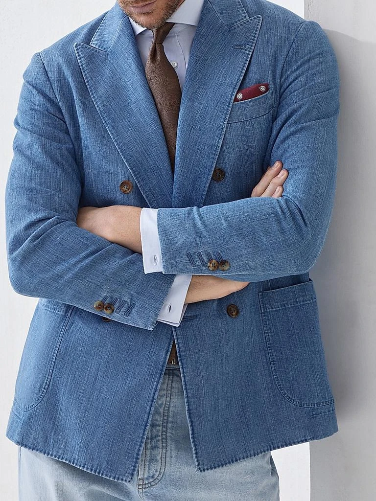 Brunello Cucinelli Old Denim Deconstructed One and a Half Breasted Blazer 5