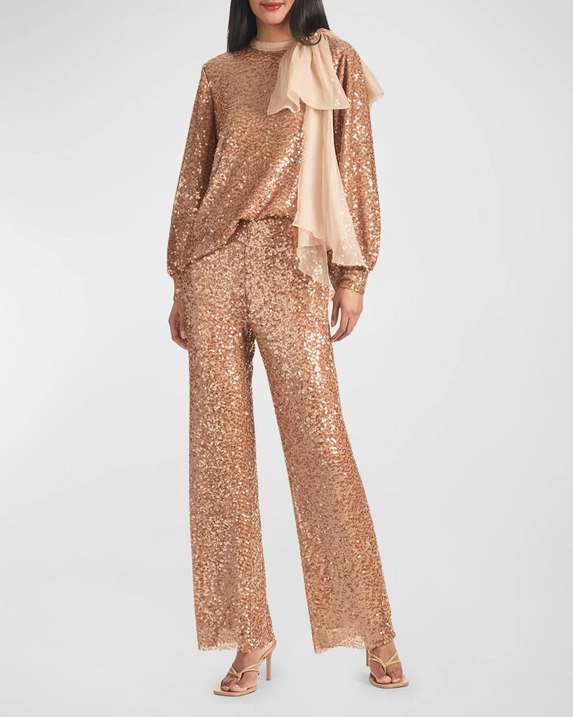 Sachin & Babi Marlena Sequin Blouson-Sleeve Bow Top 1