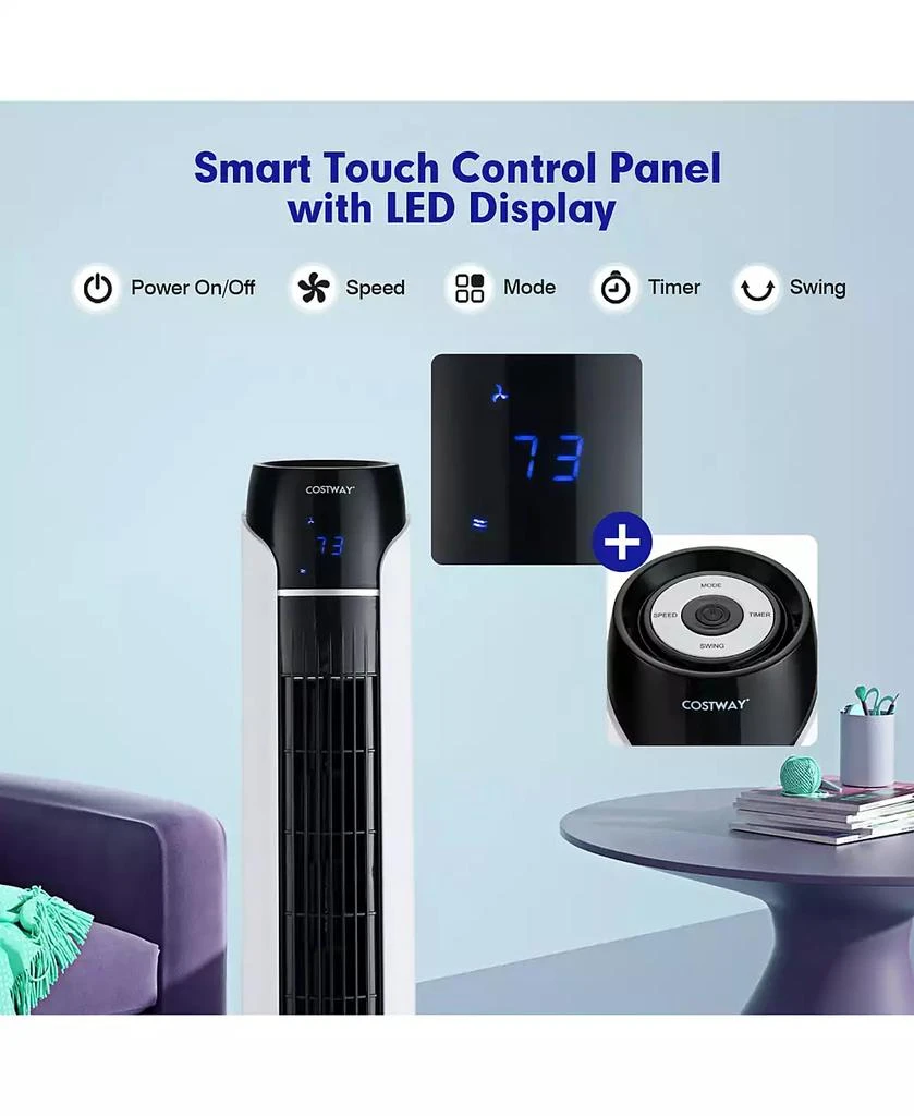 Costway Portable 48

 Tower Fan 80 °Oscillating Bladeless Fan w/Remote 
LED Control 6