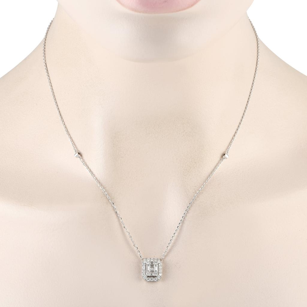 Non Branded 14K White Gold 0.85ct Diamond Cushion Halo Necklace PN15273