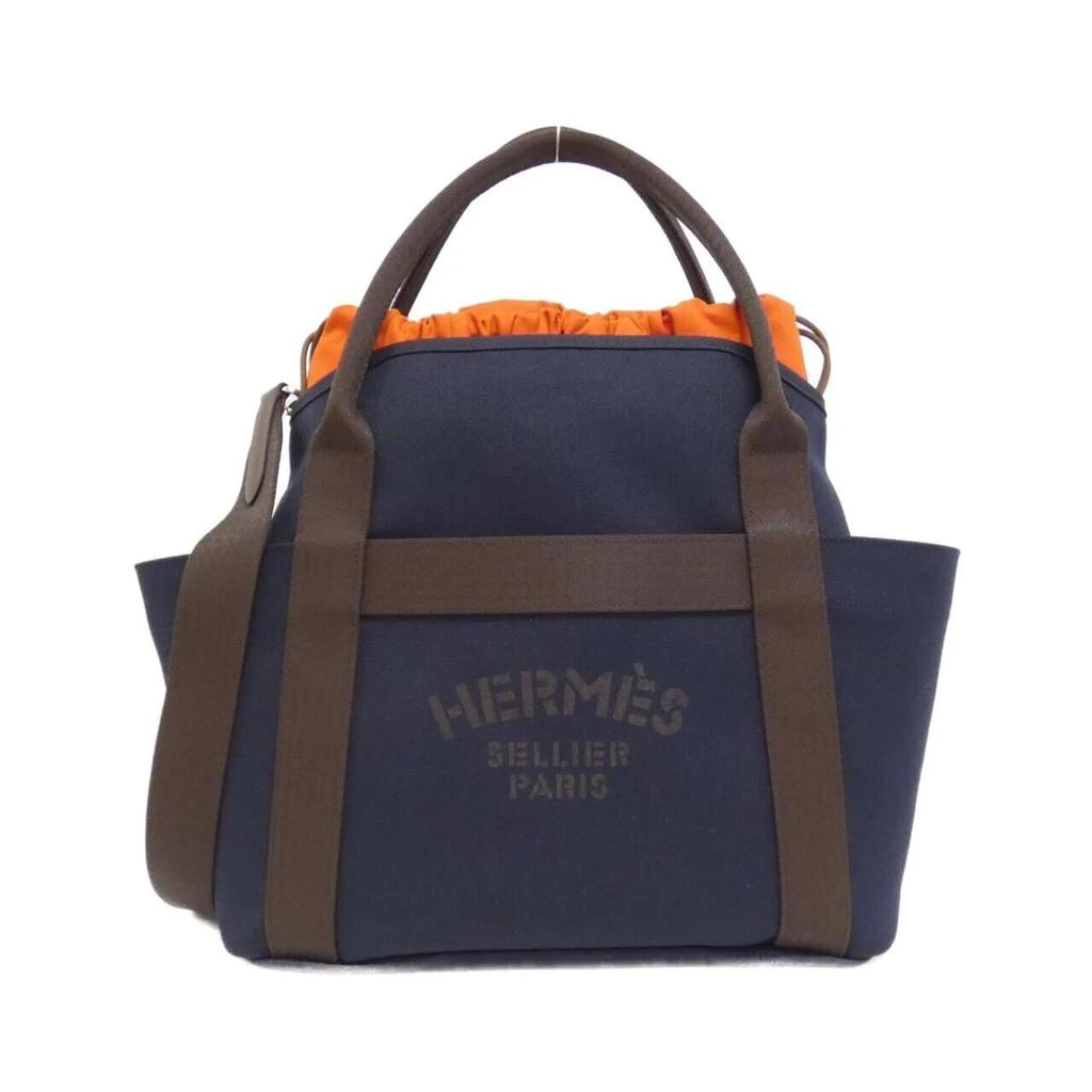 Hermes blue Feu Navy Canvas Handbag (Pre-Owned) 1