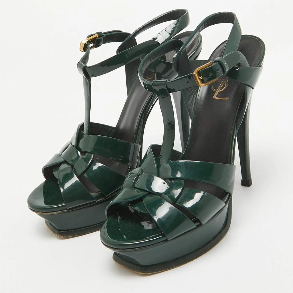 Yves Saint Laurent Saint Laurent Dark Green Patent Leather Tribute Sandals Size 37 2
