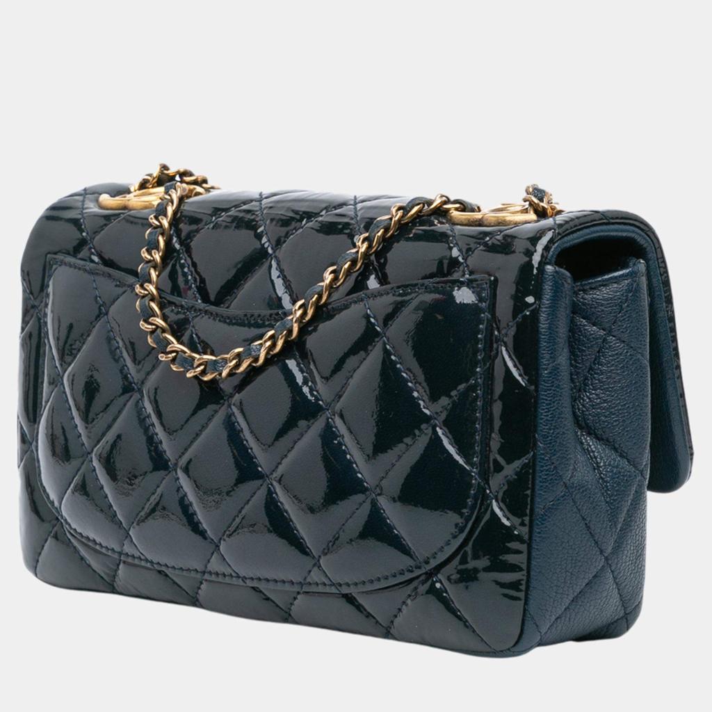 Chanel Chanel Navy Blue Paris-Salzburg Small Patent and Goatskin CC Eyelet Flap