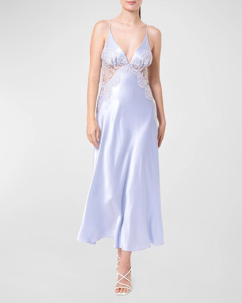 Christine Lingerie Deep V-Neck Lace-Trim Charmeuse Nightgown 1