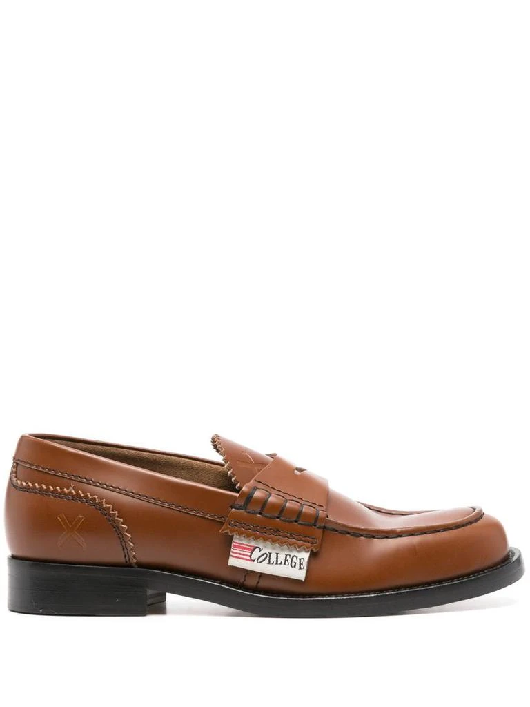 College College Logo-Patch Leather Loafers 1