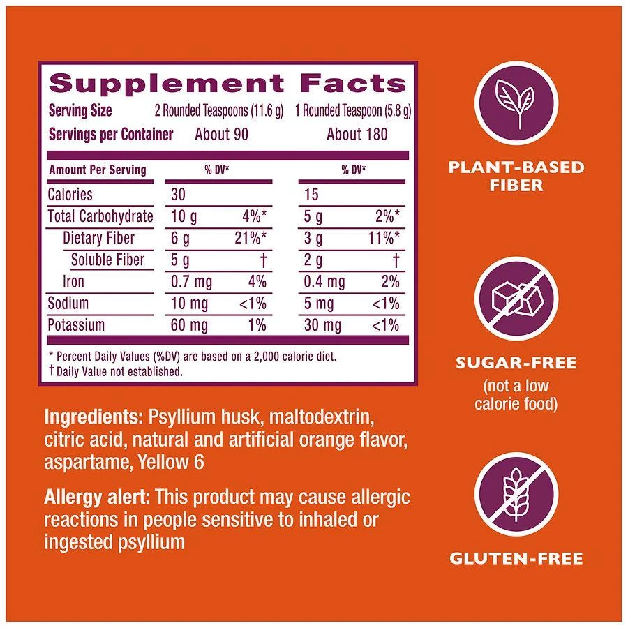 Metamucil 4 in 1 Daily Fiber Supplement Powder, for Digestive Health and Regularity Orange 9