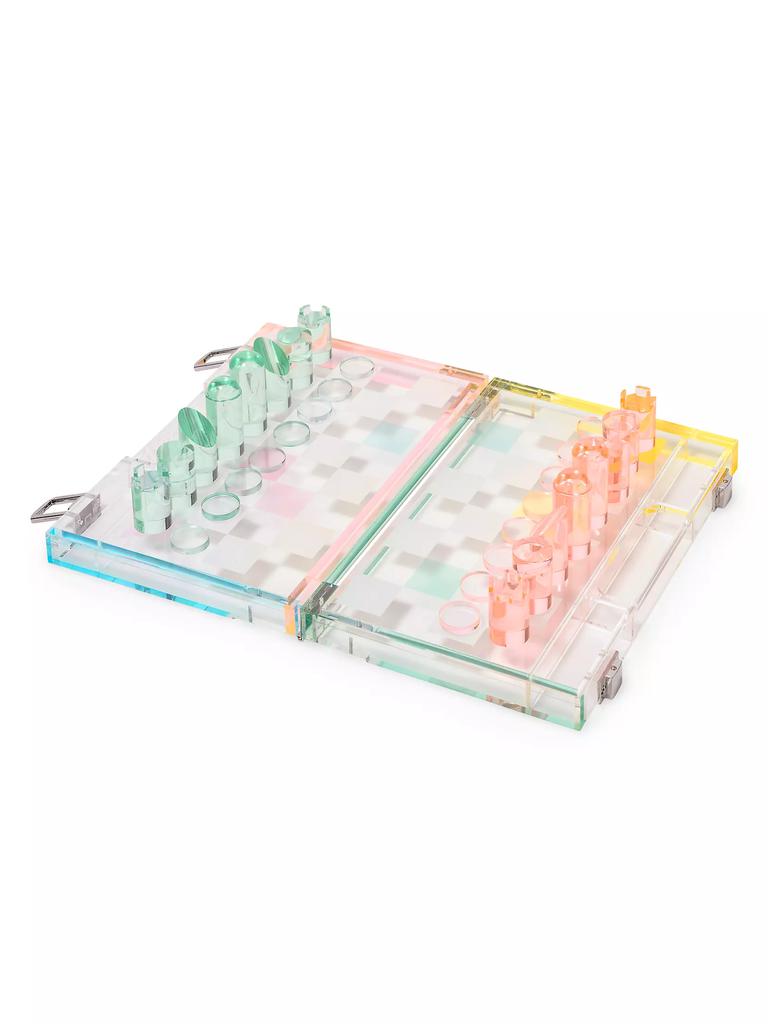 Sunnylife Game On Mini Lucite Aurora Chess & Checkers Set