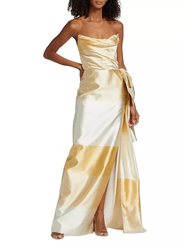 slim fit dress slacks Markarian - Markarian Gloria Jacquard Off The Shoulder Midi Dress in Metallic Woodgrain 10 main image 0