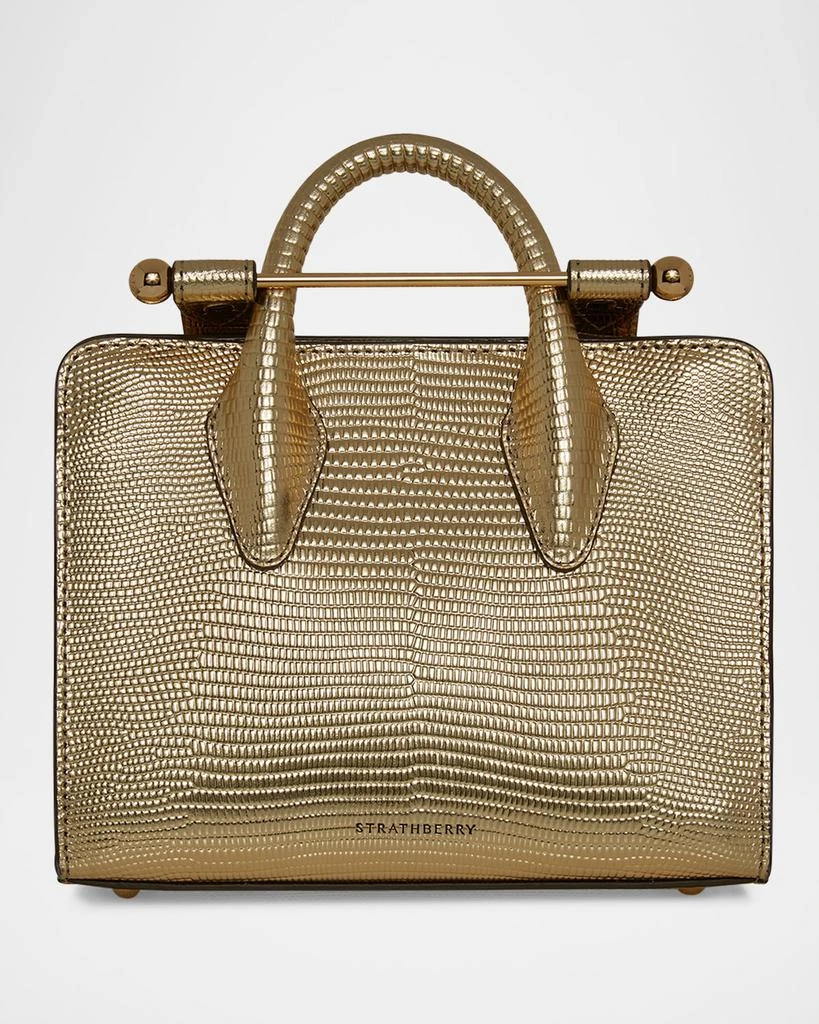 Strathberry Nano Metallic Lizard-Embossed or Smooth Leather Tote Bag 1