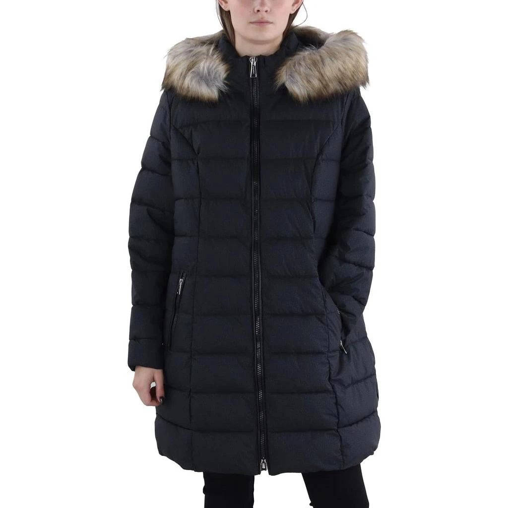 Laundry by Shelli Segal Plus Womens Faux Fur Trim Hooded Puffer Jacket 1