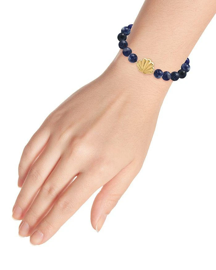 AQUA Clam Shell Charm Gemstone Beaded Stretch Bracelet in 18K Gold Plated Sterling Silver - Exclusive 2