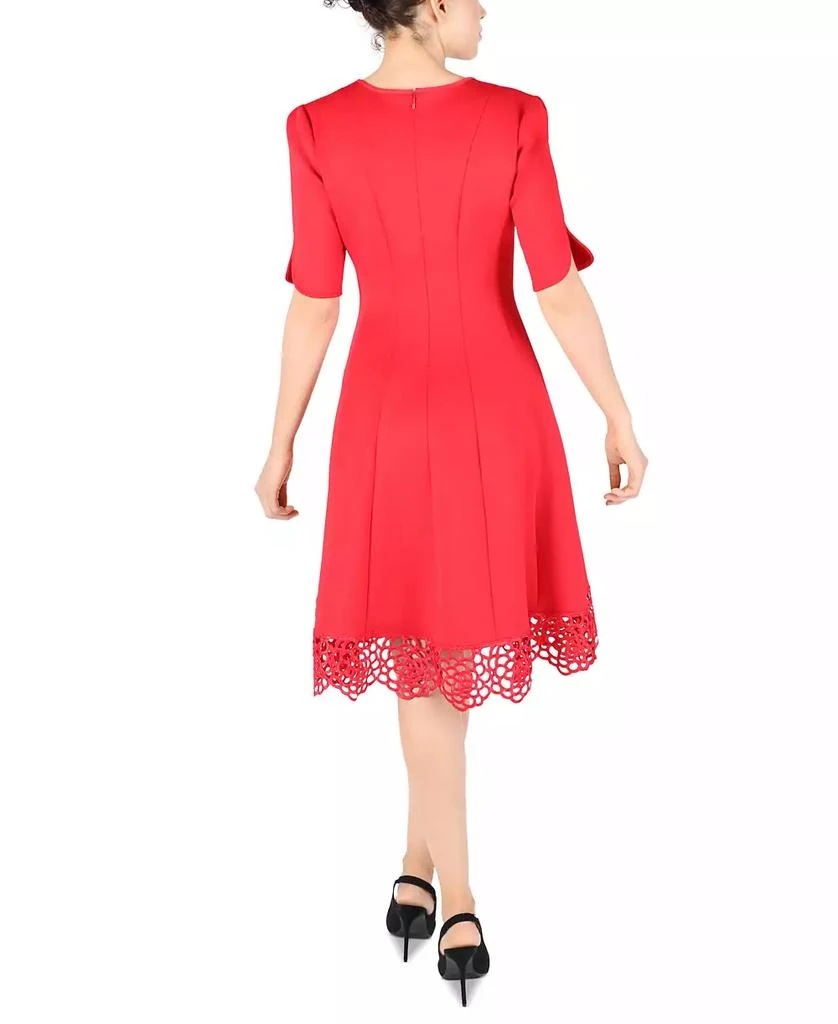 Donna Ricco Donna Rico Women's Elbow-Sleeve Lace-Hem Knit Dress 3