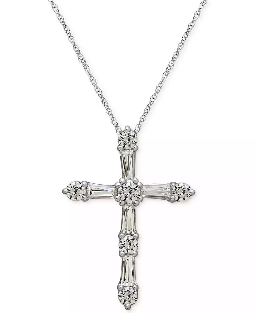 Arabella Sterling Silver White Cubic Zirconia Cross Pendant Necklace (1-1/2 ct. t.w.)