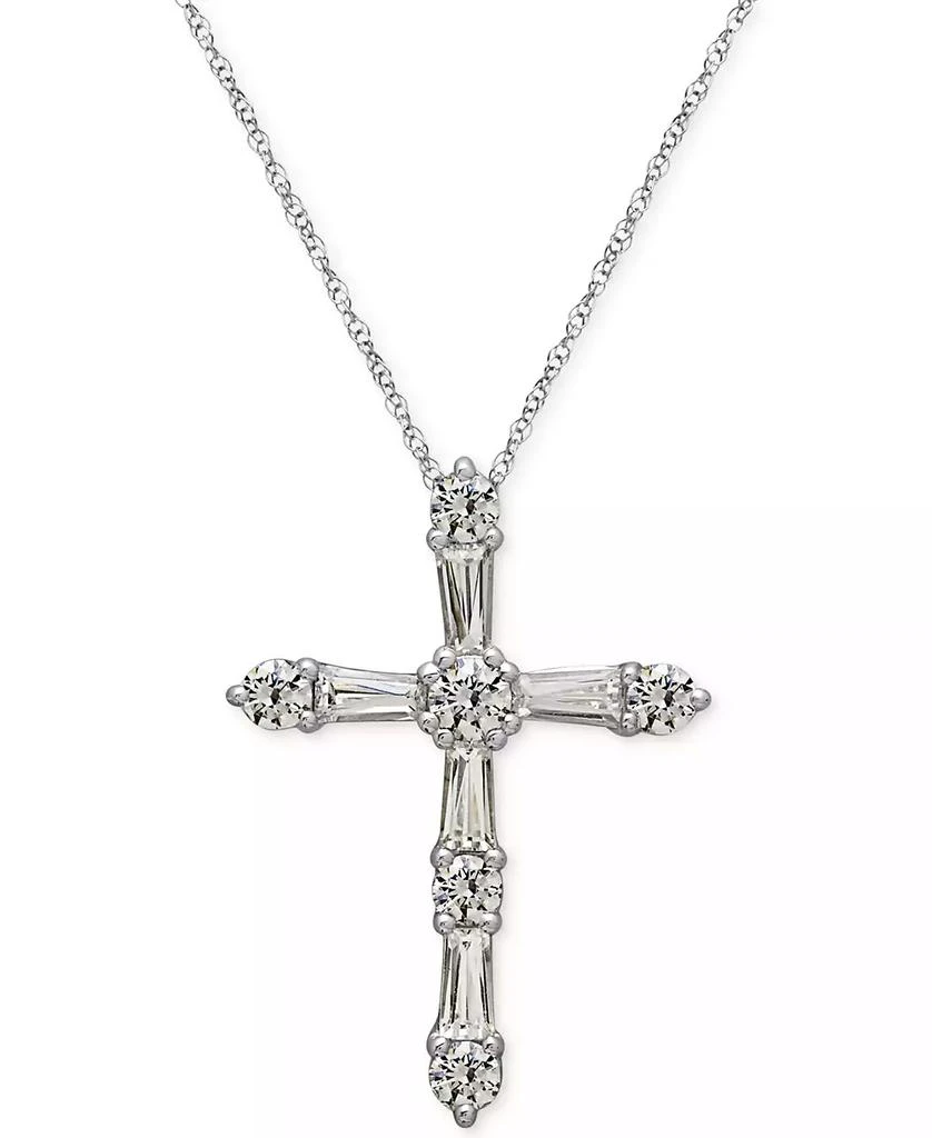 Sterling Silver White Cubic Zirconia Cross Pendant Necklace (1-1/2