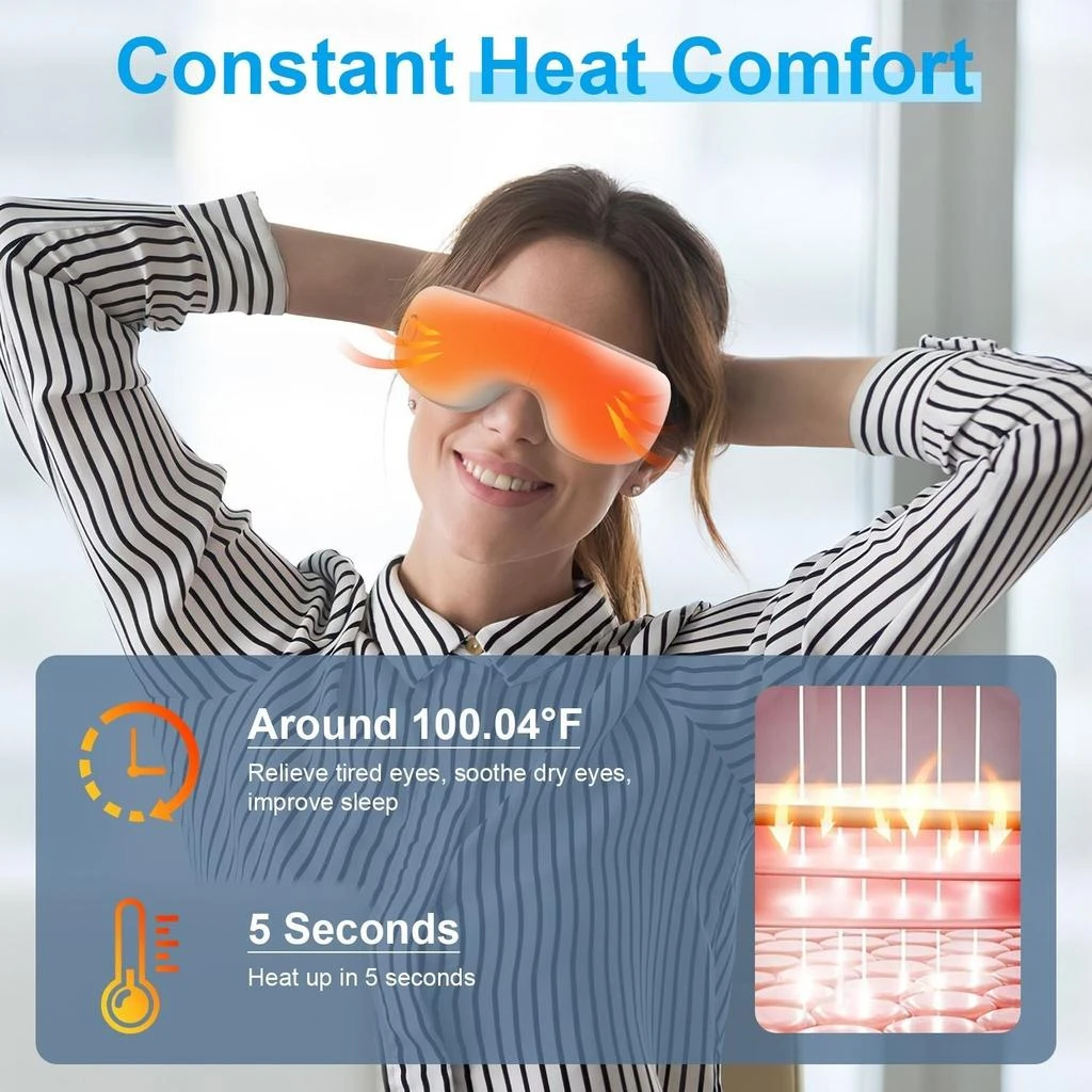 ERUULE Eye Massager With Heat Music Wireless Eye Mask for Migraines Rechargeable Eye Care Device with Air Pressure Vibration Massage for Men Women Elders 4