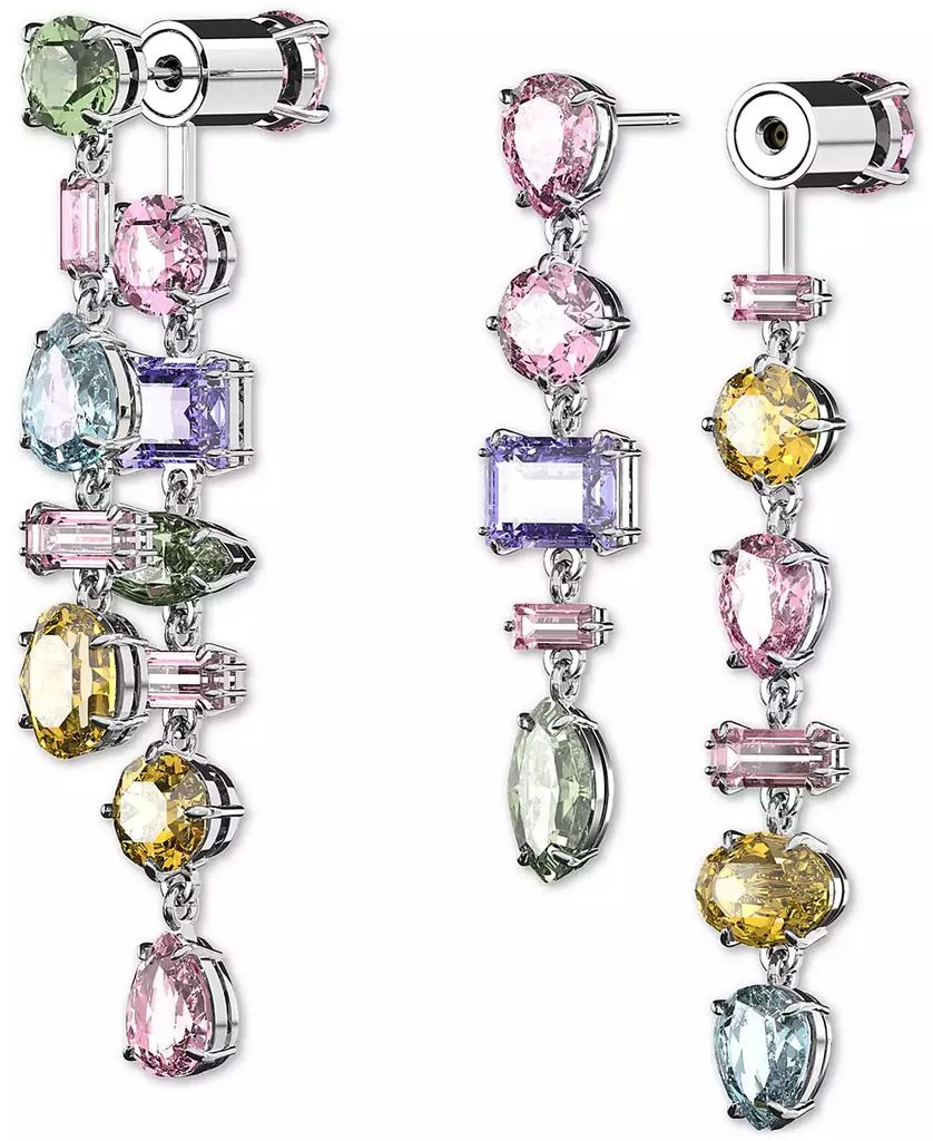 Swarovski Silver-Tone Crystal Mixed Cut Front & Back Asymmetrical Drop Earrings 3