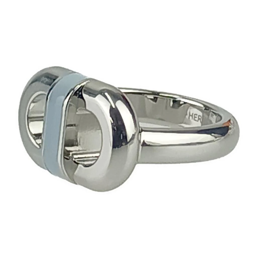Hermes blue Lin Lacquer Metal Stainless Steel Band Ring (Pre-Owned) 2