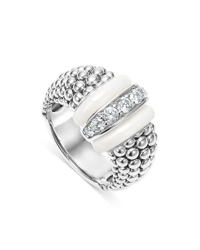 LAGOS Ceramic 
Sterling Silver White Caviar Diamond Ring
