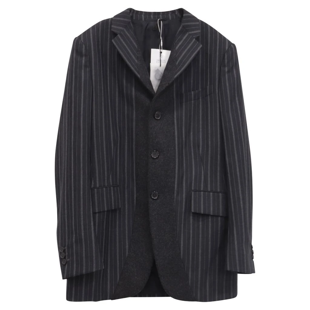 Jil Sander Single-Breasted Striped Blazer with Pockets in Black Wool