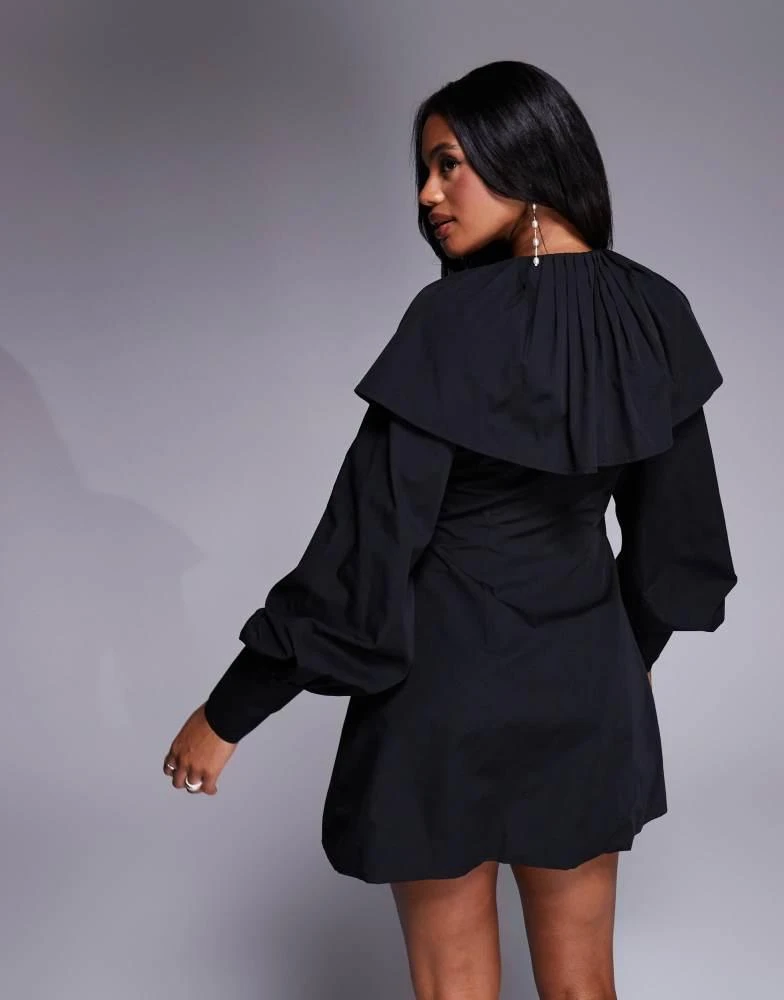 ASOS LUXE pleated collar mini dress in Black with tie detail