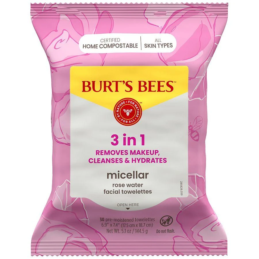 Burt
s Bees Rose Water 3-in-1 Micellar Pre-Moistened Facial Towelettes Rose Water 8