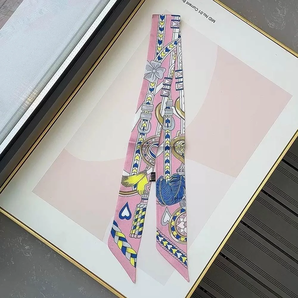 TRUEDAMES Chain Motif Print Silky Twilly Skinny Scarf