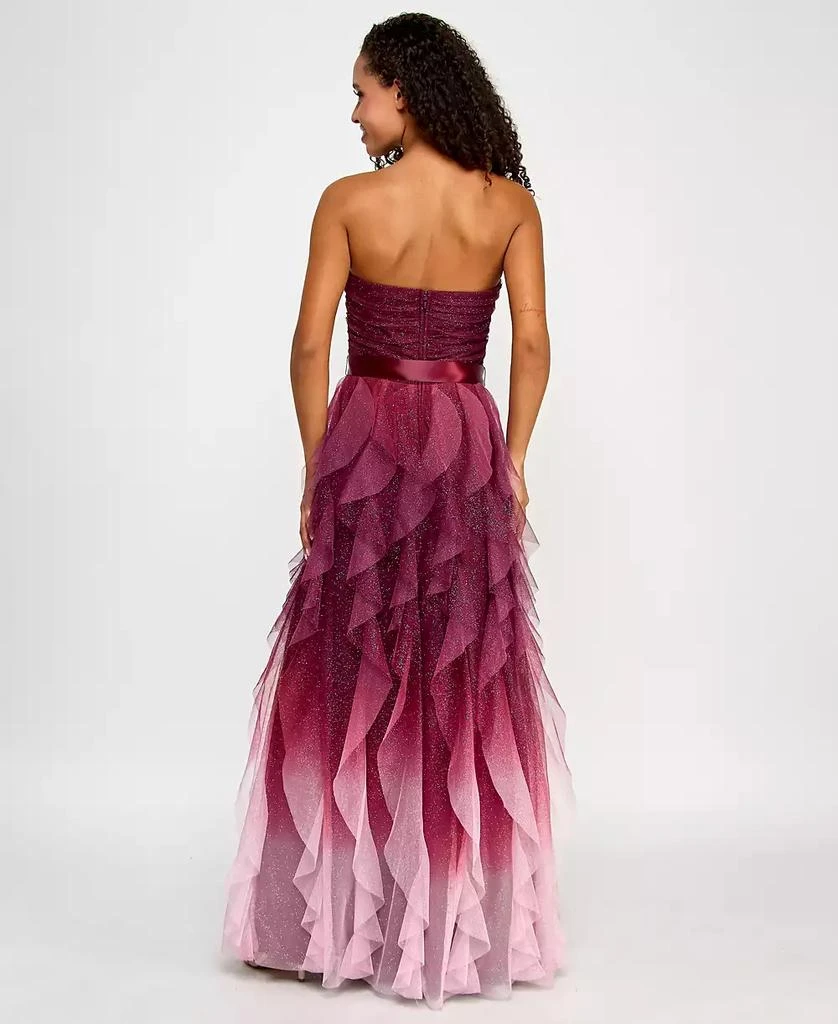 pear culture Juniors' Corkscrew-Ruffled Strapless Gown 2