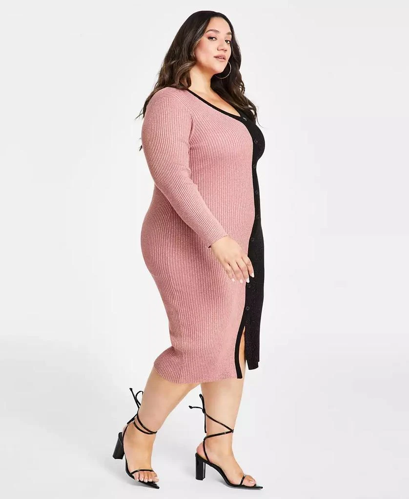Nina Parker Trendy Plus Size Ribbed Button-Front Dress 3