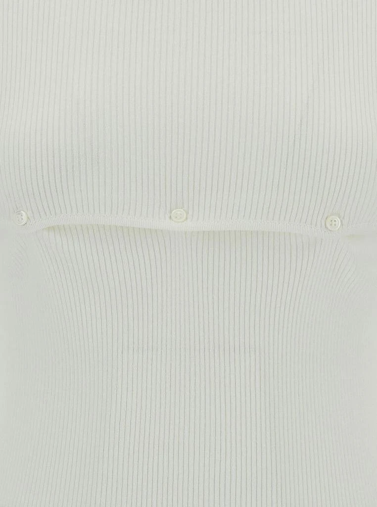 Low Classic White Ribbed Top With Boat Neckline And Buttons In Rayon Blend Woman 3