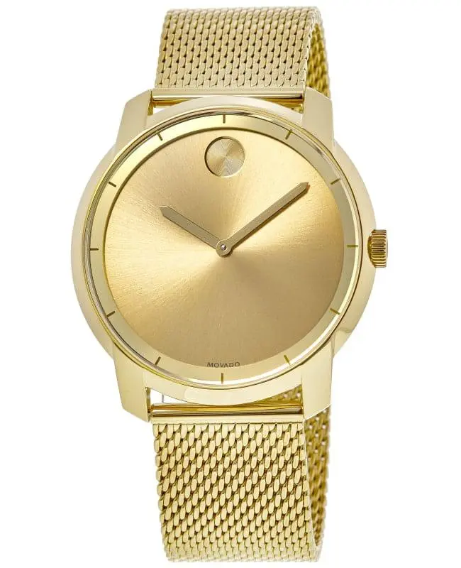 Movado Bold Yellow Gold Tone Mesh Steel Band Men's Watch 3600373