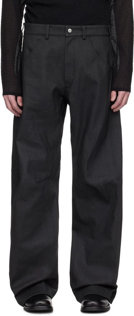Omar Afridi Black Knee Darted Flare Coated Jeans 1