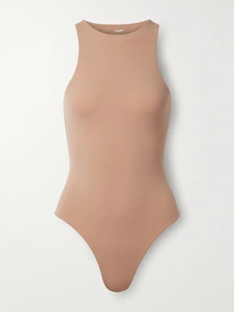 SKIMS Fits Everybody Stretch Satin-jersey Thong Bodysuit - Ochre - Neutral