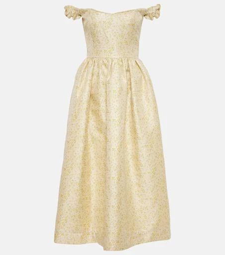 Markarian, Off-shoulder embroidered midi dress, Women, Yellow, XL+, Dresses, Materialmix