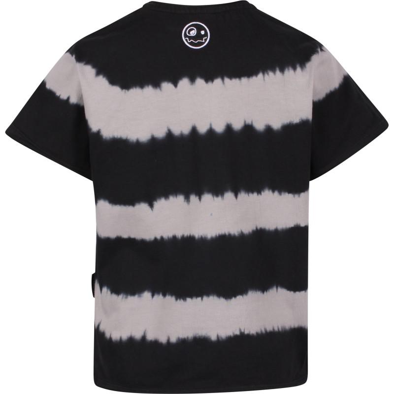 Loud Apparel Cotton jersey tie dye t shirt with eyes print in black and grey