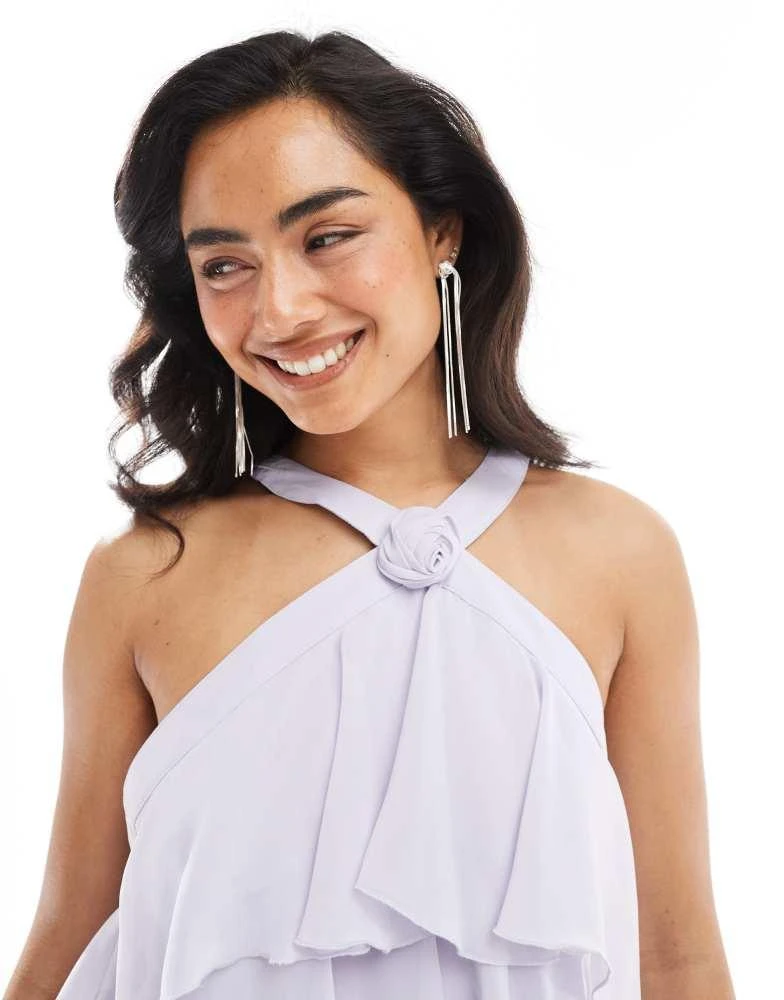 taffeta halter dress T-Neck Halter Dress with Floral Collar main image 1