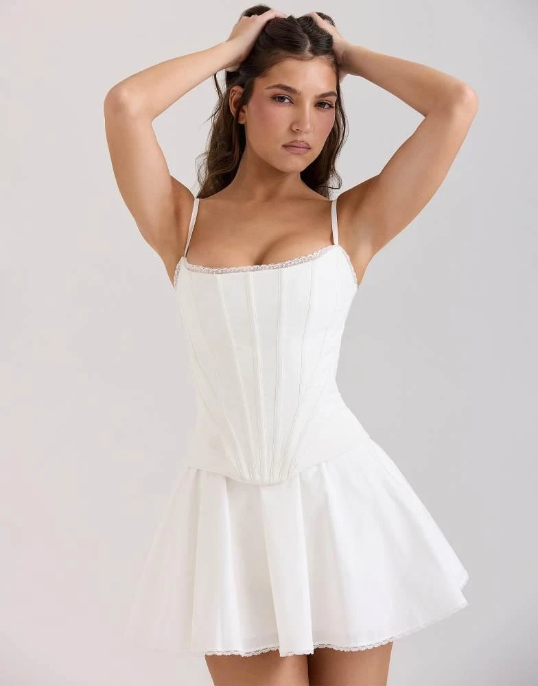 House of CB House of CB Celia cotton built-in bloomer shorts mini skirt in white