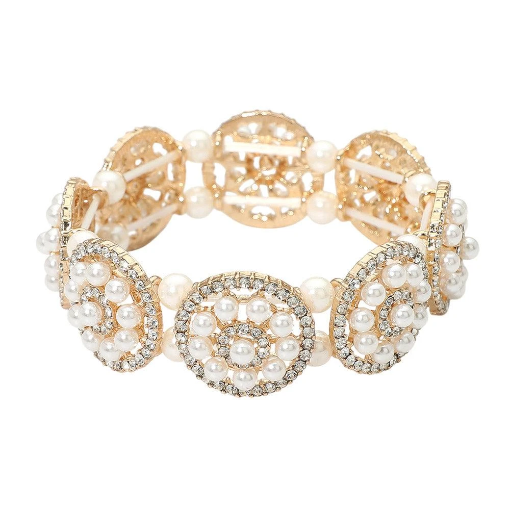 FASHNZFAB Pearl Floral Beaded Stretch Evening Bracelet 2