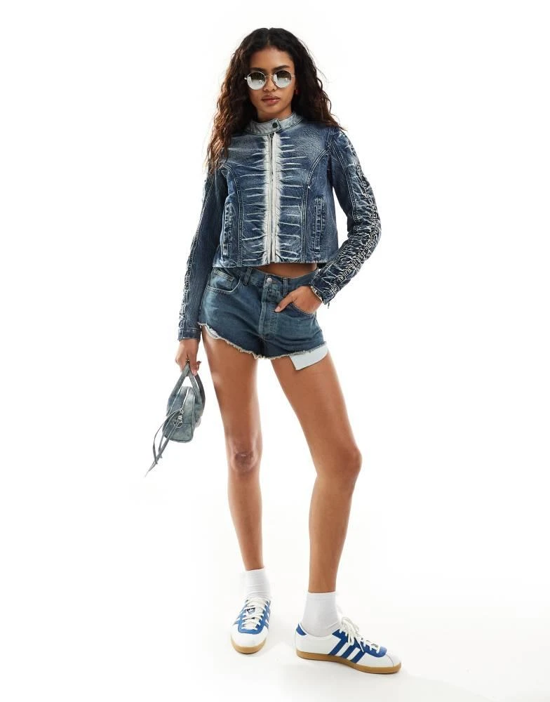 Reclaimed Vintage Reclaimed Vintage ruched denim biker jacket in washed blue 1