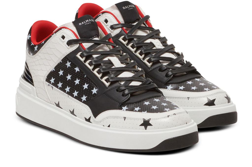 Balmain B-Court Mid Top Stars Print Leather Sneakers
