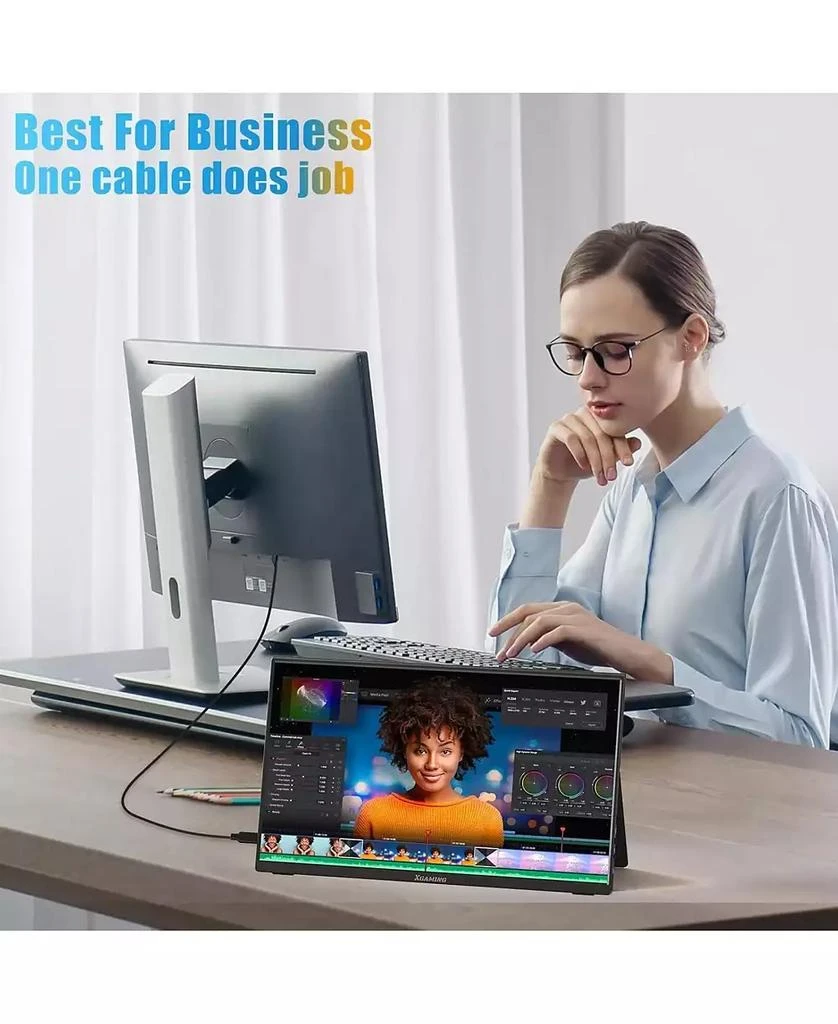 memzuoix Portable Monitor 15.6 Inch FHD 1080P USB C HDMI, IPS HDR Gaming Computer Display with Smart Cover, Plug&Play, Dual Speakers External Screen for Laptop PC MAC Phone Xbox Switch PS4 Table 8