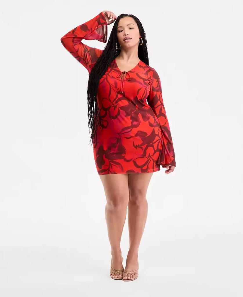 Bar III Plus Size Printed Mesh Mini Dress