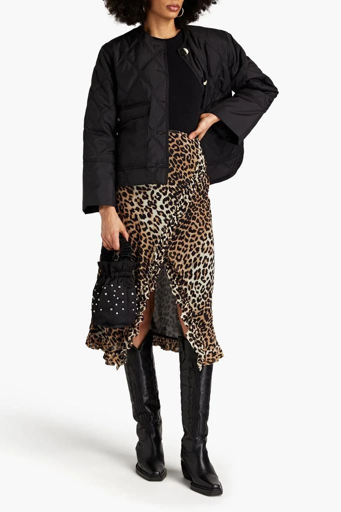 Ganni Ruffled leopard-print stretch-mesh midi wrap skirt 2