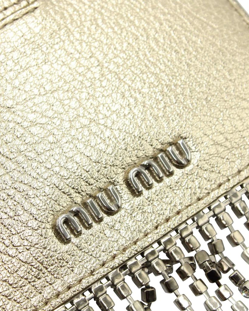 Miu Miu Madras Card Holder with Crystal Fringe in Silver Goatskin Leather 6
