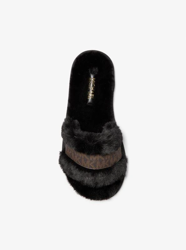Michael Kors Alexis Faux Fur and Metallic Signature Logo Slide Sandal 3