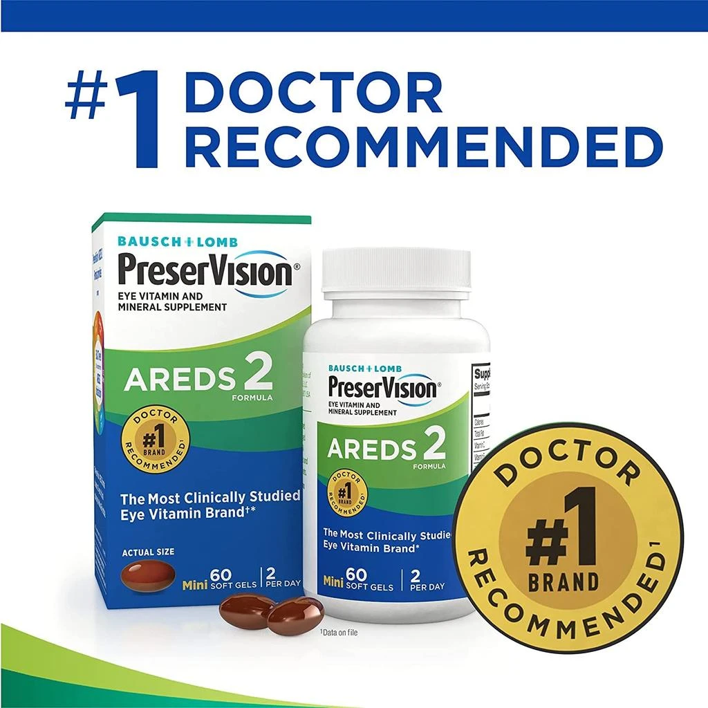 PreserVision PreserVision AREDS 2 Eye Vitamin & Mineral Supplement, Contains Lutein, Vitamin C, Zeaxanthin, Zinc & Vitamin E, 60 Minigels (Packaging May Vary) 2