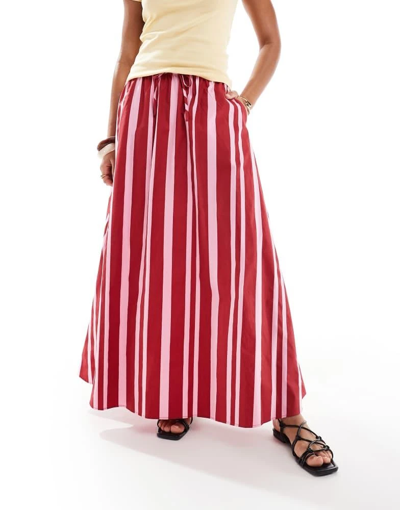 ASOS ASOS DESIGN cotton tie waist a line maxi skirt in pink stripe 2