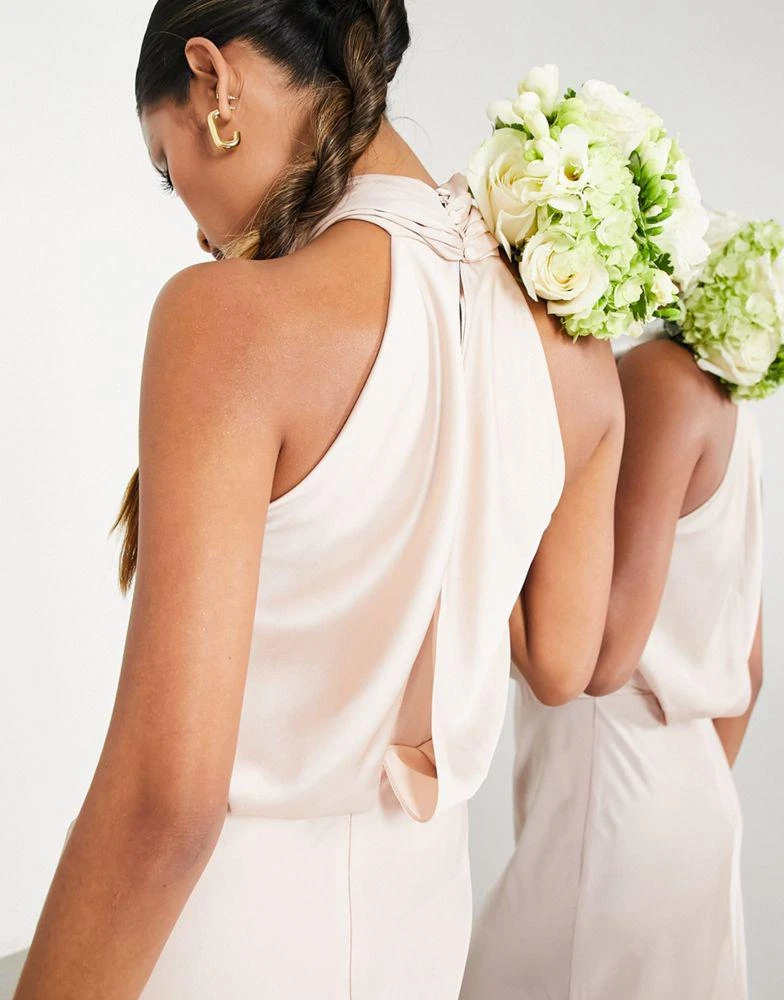 ASOS ASOS DESIGN Bridesmaid satin ruched halter neck maxi dress in blush 3